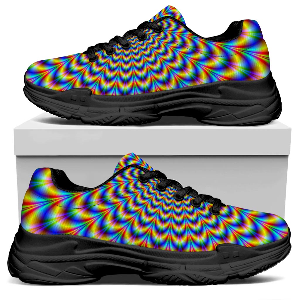 Psychedelic Wave Optical Illusion Black Chunky Shoes