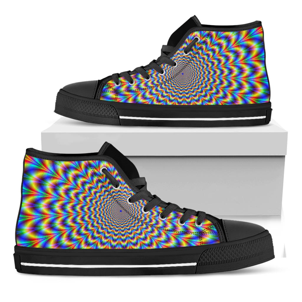 Psychedelic Wave Optical Illusion Black High Top Sneakers