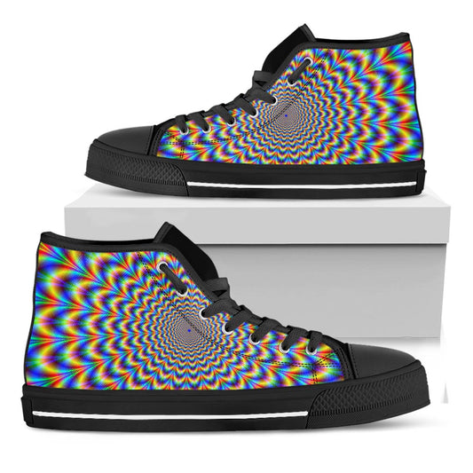 Psychedelic Wave Optical Illusion Black High Top Sneakers