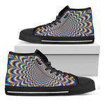 Psychedelic Wave Optical Illusion Black High Top Sneakers