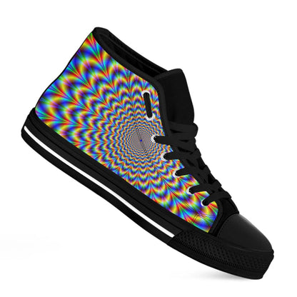 Psychedelic Wave Optical Illusion Black High Top Sneakers