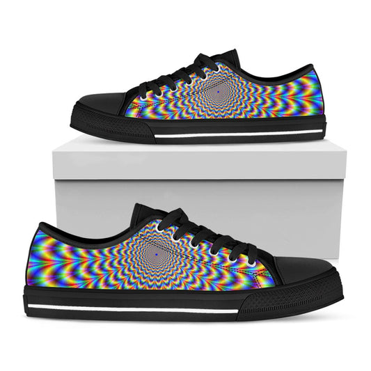 Psychedelic Wave Optical Illusion Black Low Top Sneakers