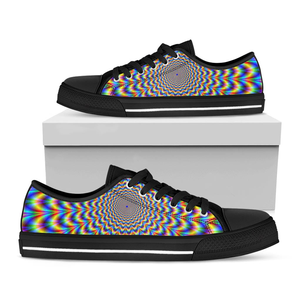 Psychedelic Wave Optical Illusion Black Low Top Sneakers
