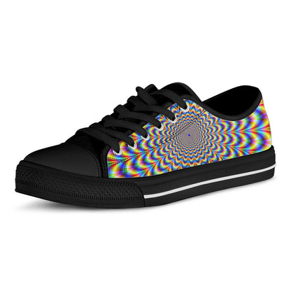 Psychedelic Wave Optical Illusion Black Low Top Sneakers