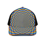 Psychedelic Wave Optical Illusion Black Mesh Trucker Cap