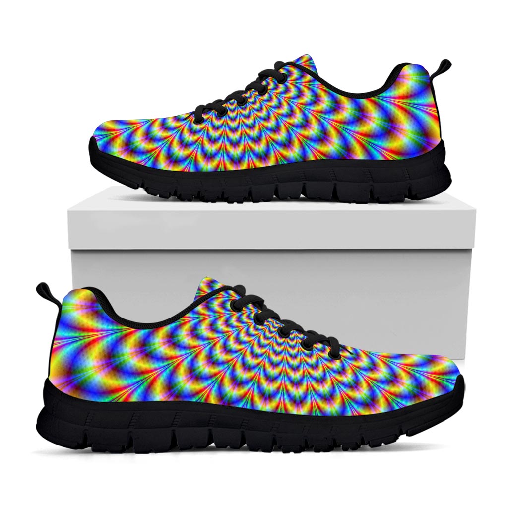 Psychedelic Wave Optical Illusion Black Running Shoes