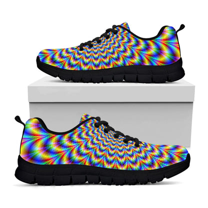 Psychedelic Wave Optical Illusion Black Running Shoes