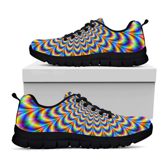 Psychedelic Wave Optical Illusion Black Running Shoes
