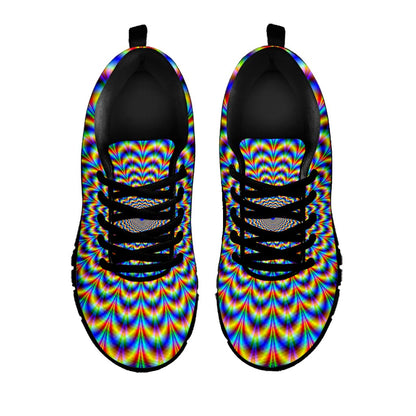 Psychedelic Wave Optical Illusion Black Running Shoes