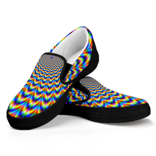 Psychedelic Wave Optical Illusion Black Slip On Sneakers