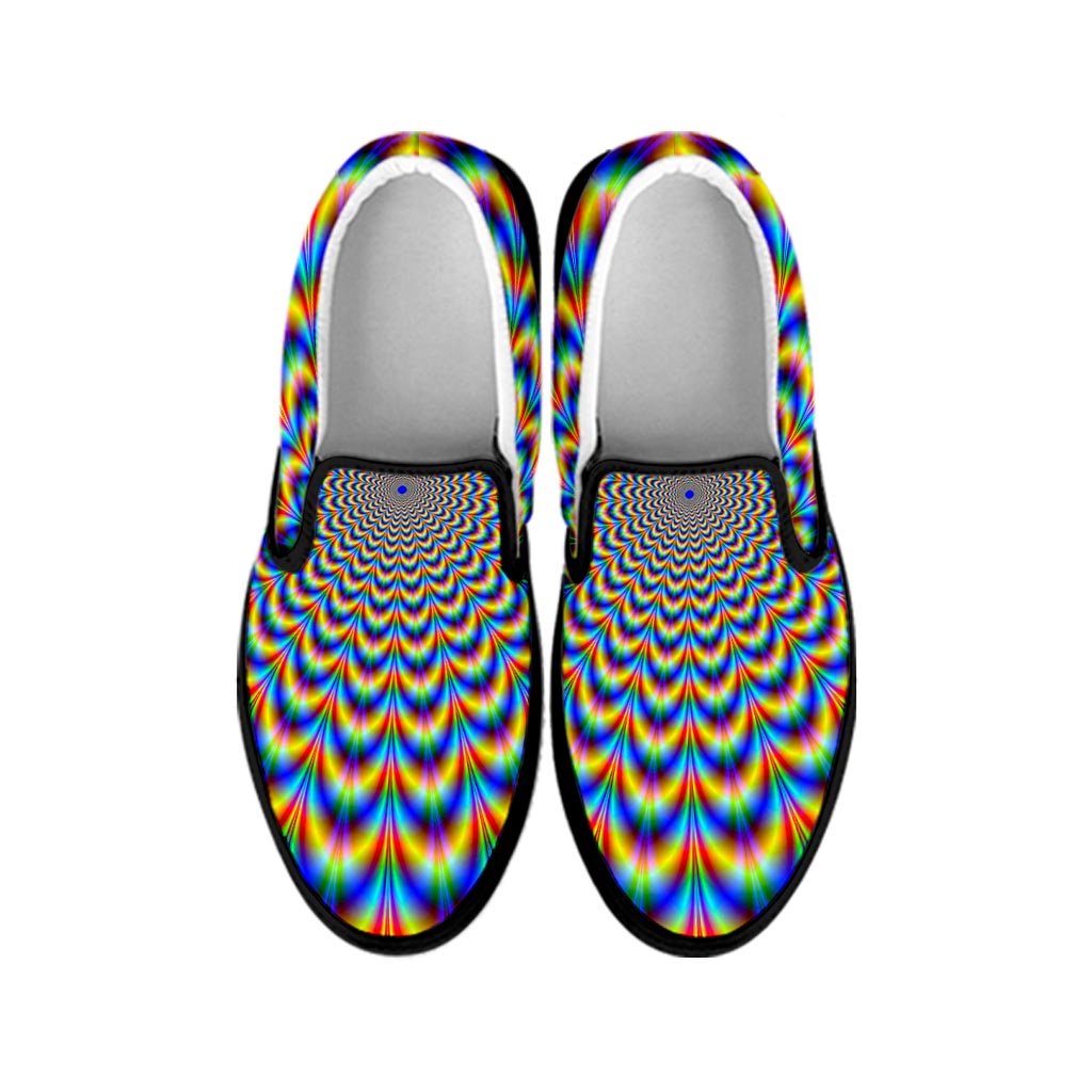Psychedelic Wave Optical Illusion Black Slip On Sneakers