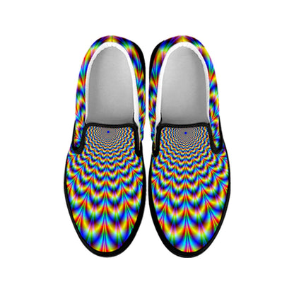 Psychedelic Wave Optical Illusion Black Slip On Sneakers