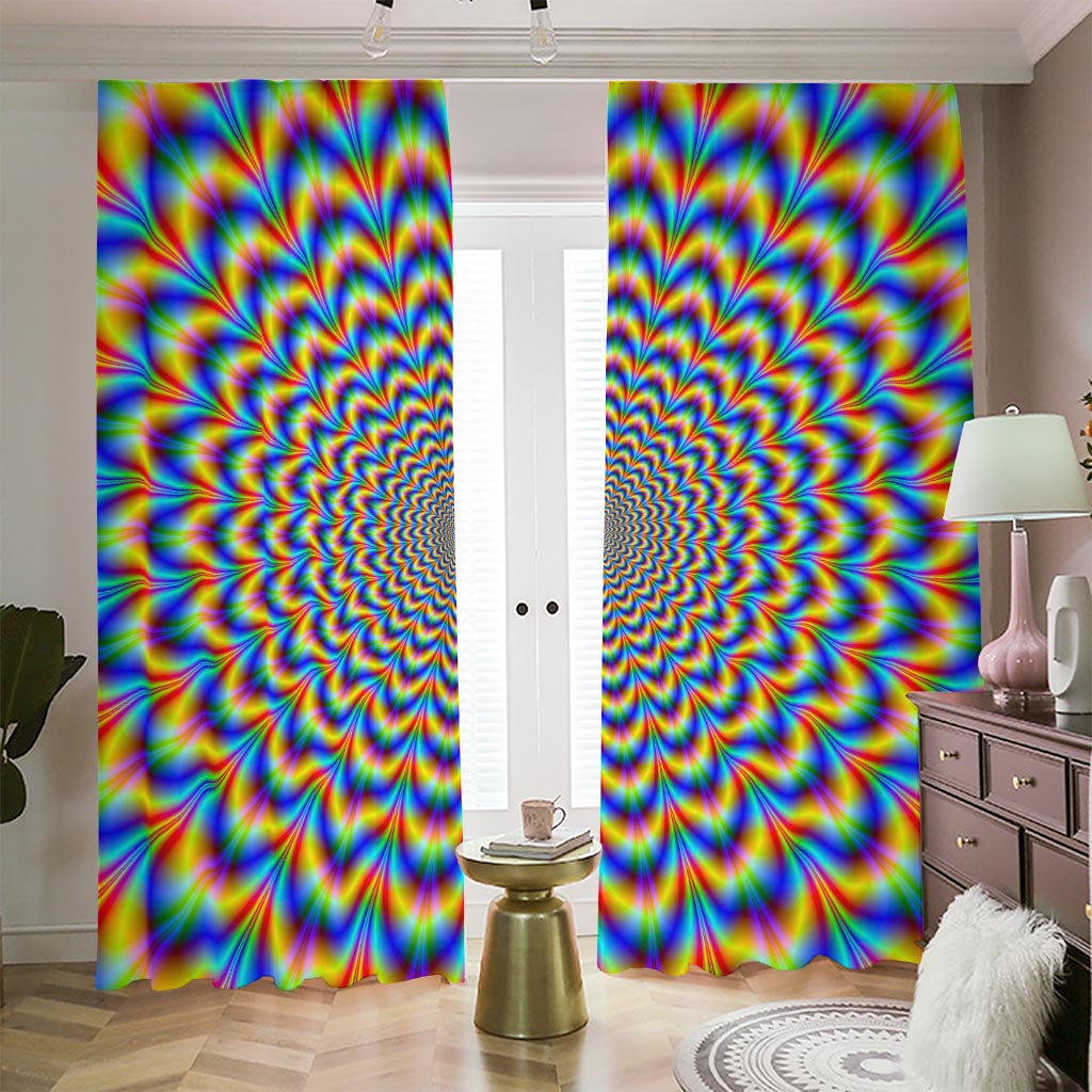 Psychedelic Wave Optical Illusion Blackout Pencil Pleat Curtains