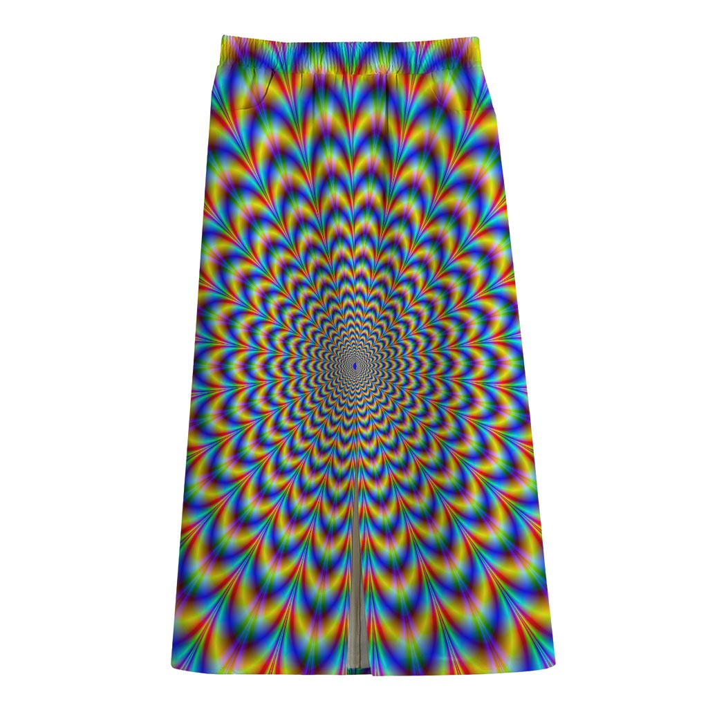 Psychedelic Wave Optical Illusion Cotton Front Slit Maxi Skirt