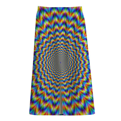 Psychedelic Wave Optical Illusion Cotton Front Slit Maxi Skirt