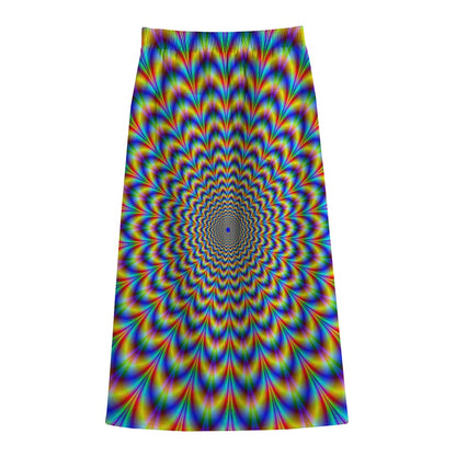 Psychedelic Wave Optical Illusion Cotton Front Slit Maxi Skirt