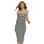 Psychedelic Wave Optical Illusion Cross Back Cami Dress