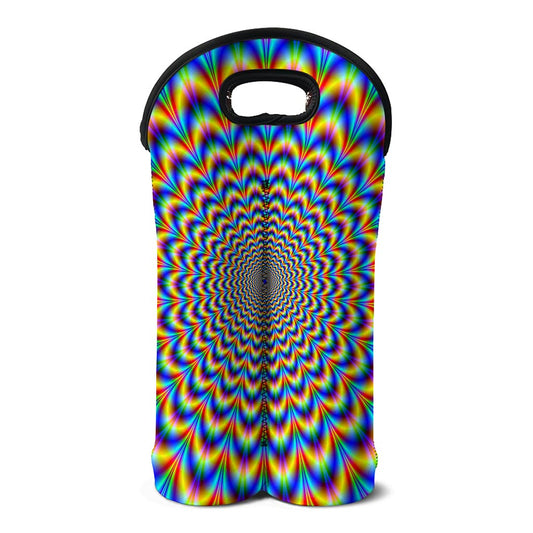 Psychedelic Wave Optical Illusion Double Neoprene Wine Tote