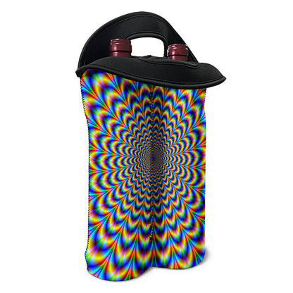 Psychedelic Wave Optical Illusion Double Neoprene Wine Tote