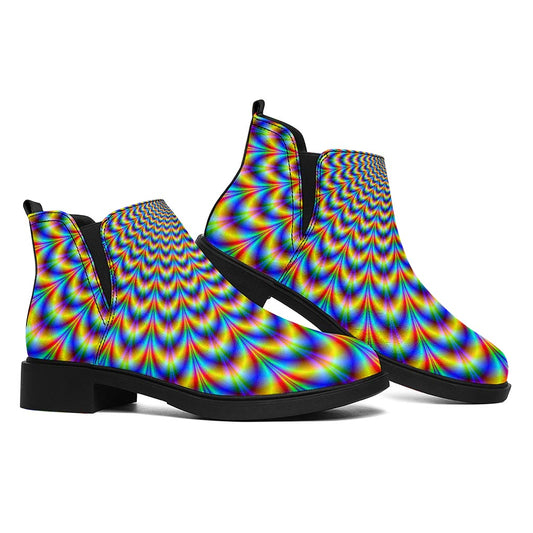 Psychedelic Wave Optical Illusion Flat Ankle Boots