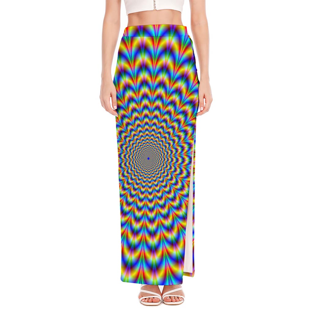 Psychedelic Wave Optical Illusion High Slit Maxi Skirt