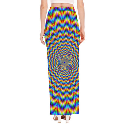 Psychedelic Wave Optical Illusion High Slit Maxi Skirt