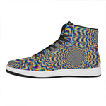 Psychedelic Wave Optical Illusion High Top Leather Sneakers