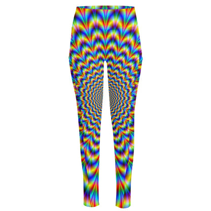 Psychedelic Wave Optical Illusion High-Waisted Pocket Leggings