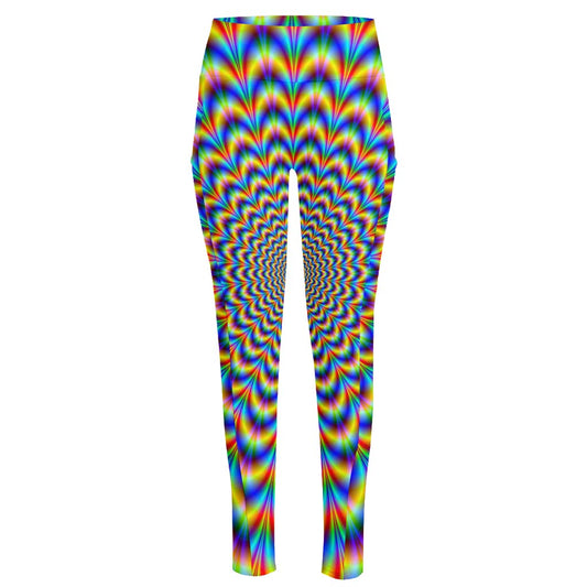 Psychedelic Wave Optical Illusion High-Waisted Pocket Leggings