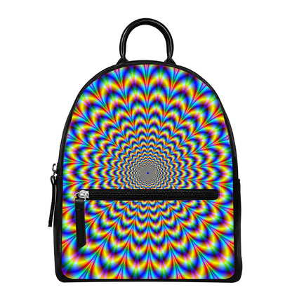 Psychedelic Wave Optical Illusion Leather Backpack