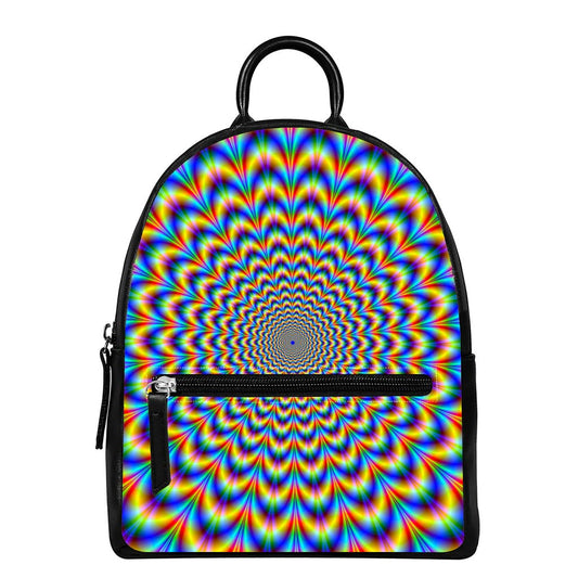 Psychedelic Wave Optical Illusion Leather Backpack