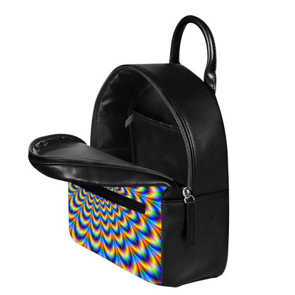 Psychedelic Wave Optical Illusion Leather Backpack