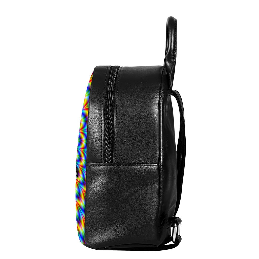 Psychedelic Wave Optical Illusion Leather Backpack