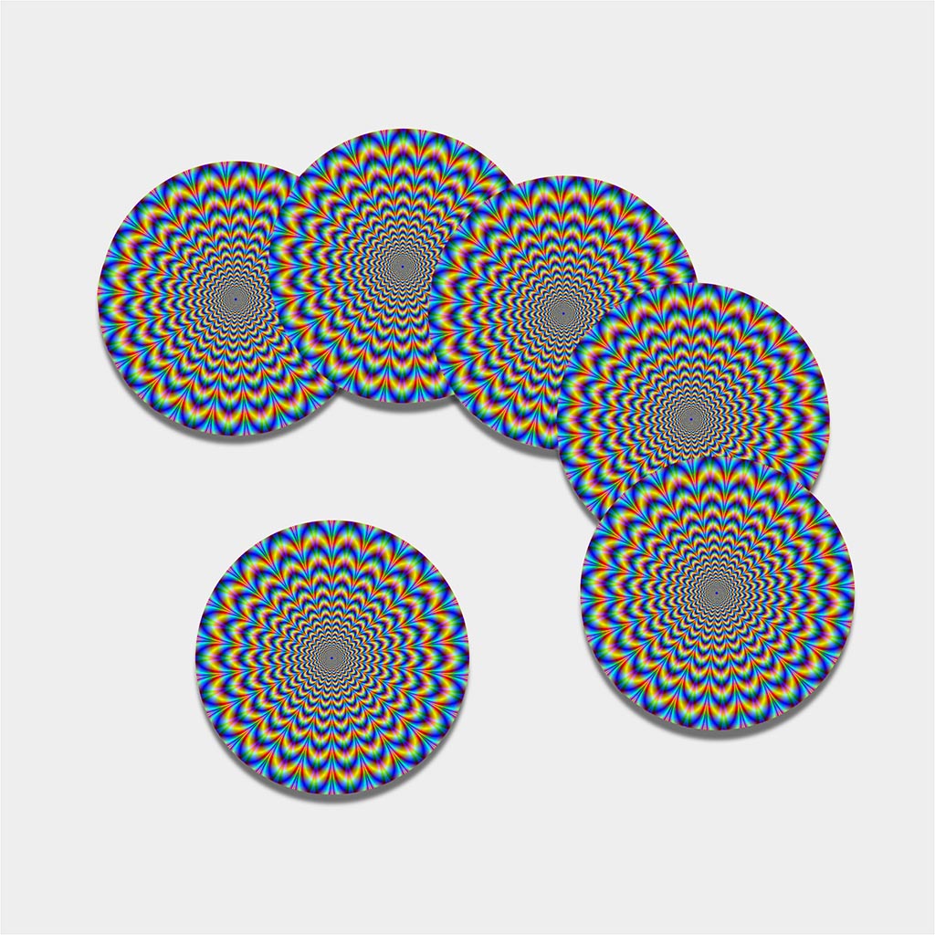 Psychedelic Wave Optical Illusion Leather Coaster Set
