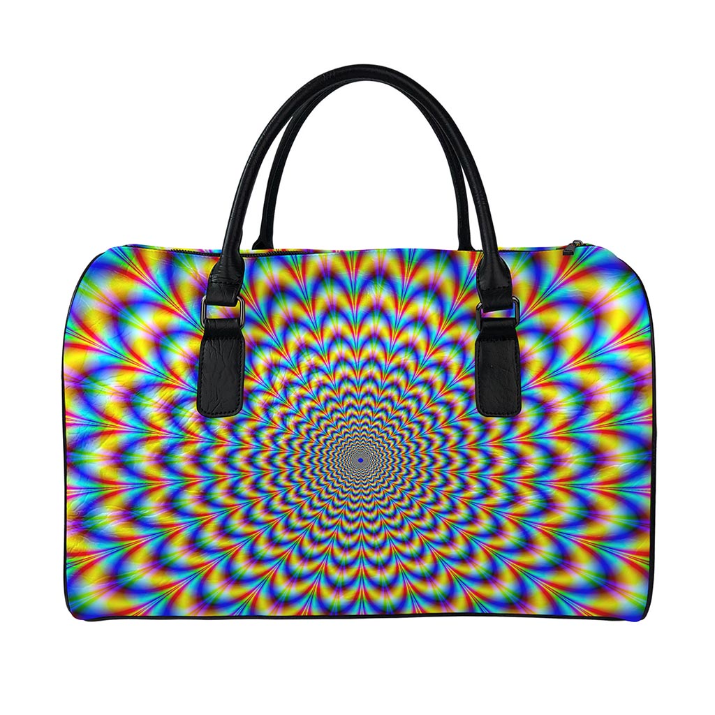 Psychedelic Wave Optical Illusion Leather Duffle Bag