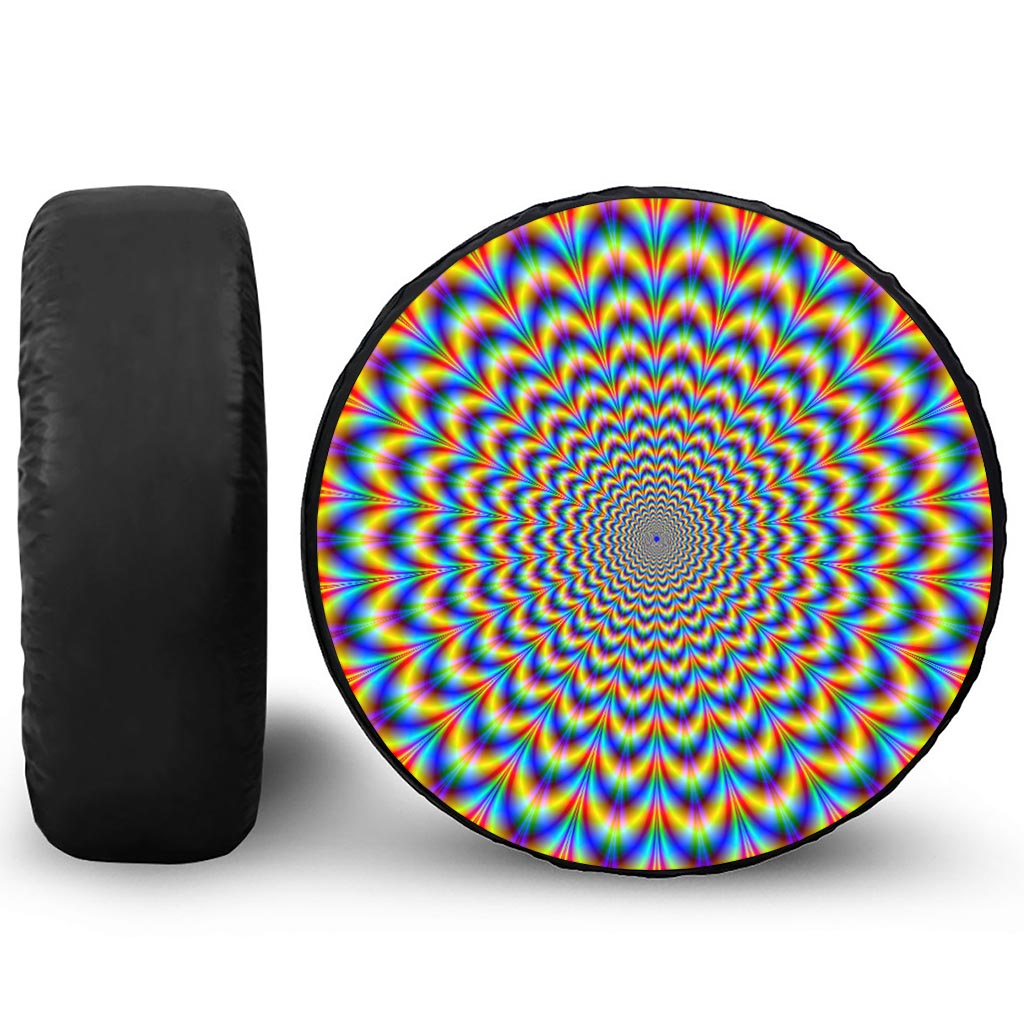 Psychedelic Wave Optical Illusion Leather Spare Tire Cover