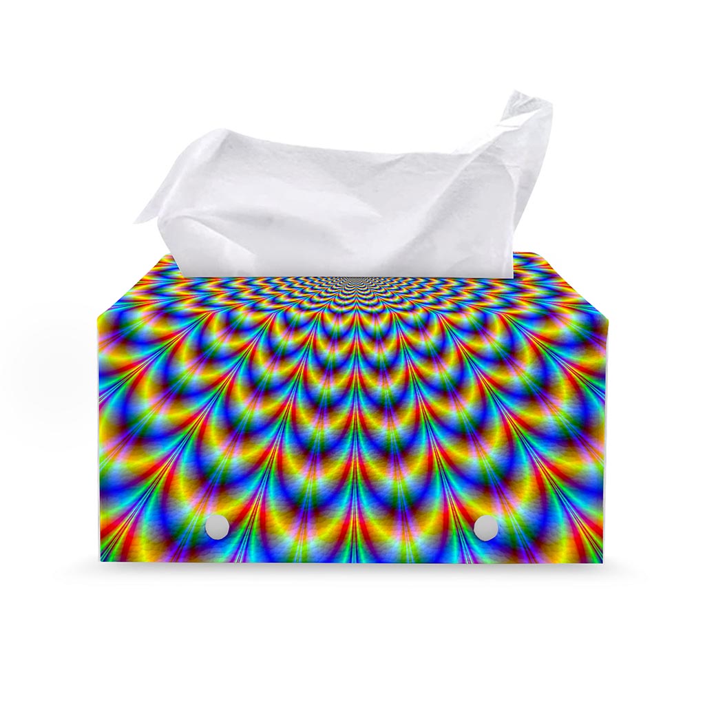 Psychedelic Wave Optical Illusion Leather Tissue Box Cover