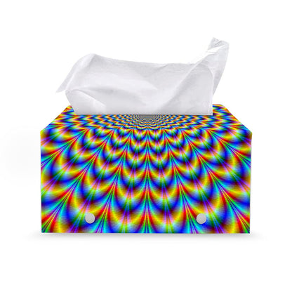 Psychedelic Wave Optical Illusion Leather Tissue Box Cover