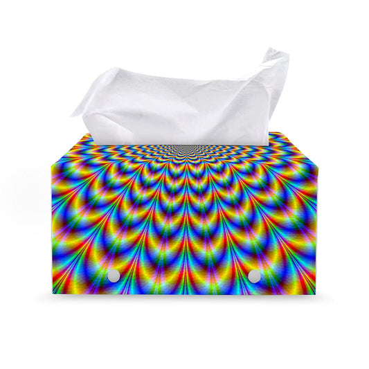 Psychedelic Wave Optical Illusion Leather Tissue Box Cover
