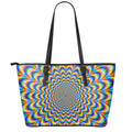 Psychedelic Wave Optical Illusion Leather Tote Bag With Zipper