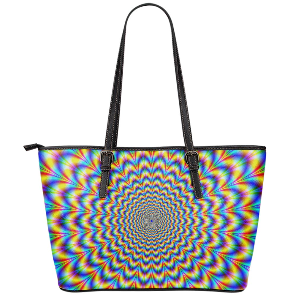 Psychedelic Wave Optical Illusion Leather Tote Bag