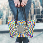 Psychedelic Wave Optical Illusion Leather Tote Bag