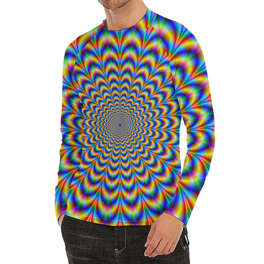 Psychedelic Wave Optical Illusion Men's Long Sleeve Rash Guard