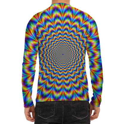 Psychedelic Wave Optical Illusion Men's Long Sleeve Rash Guard