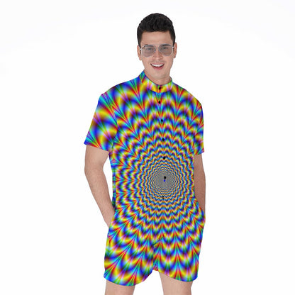 Psychedelic Wave Optical Illusion Men's Rompers