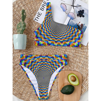Psychedelic Wave Optical Illusion One Shoulder Bikini Top