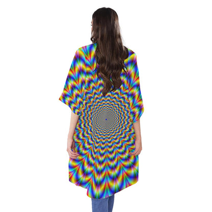 Psychedelic Wave Optical Illusion Open Front Beach Cover Up