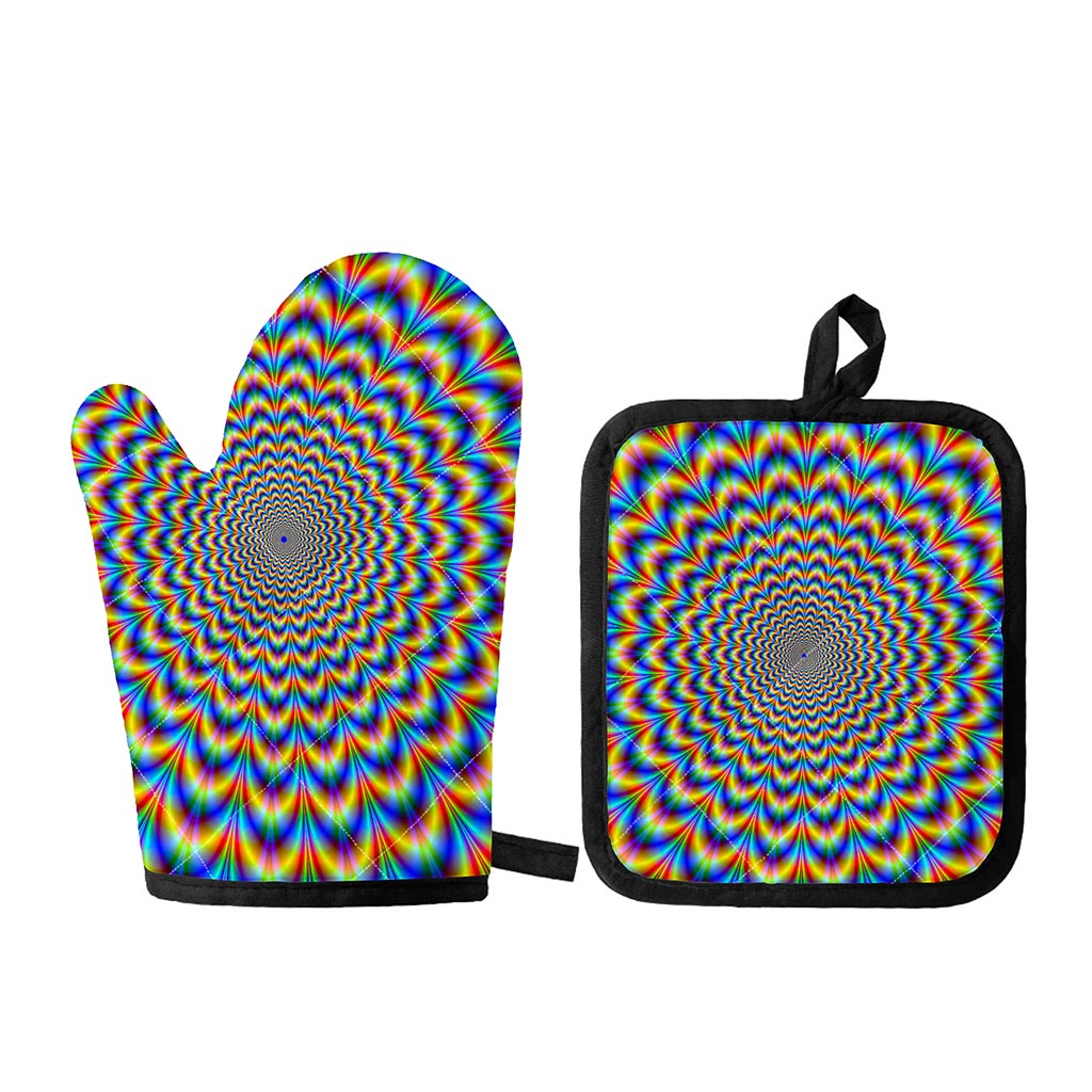 Psychedelic Wave Optical Illusion Oven Mitt And Pot Holder Set