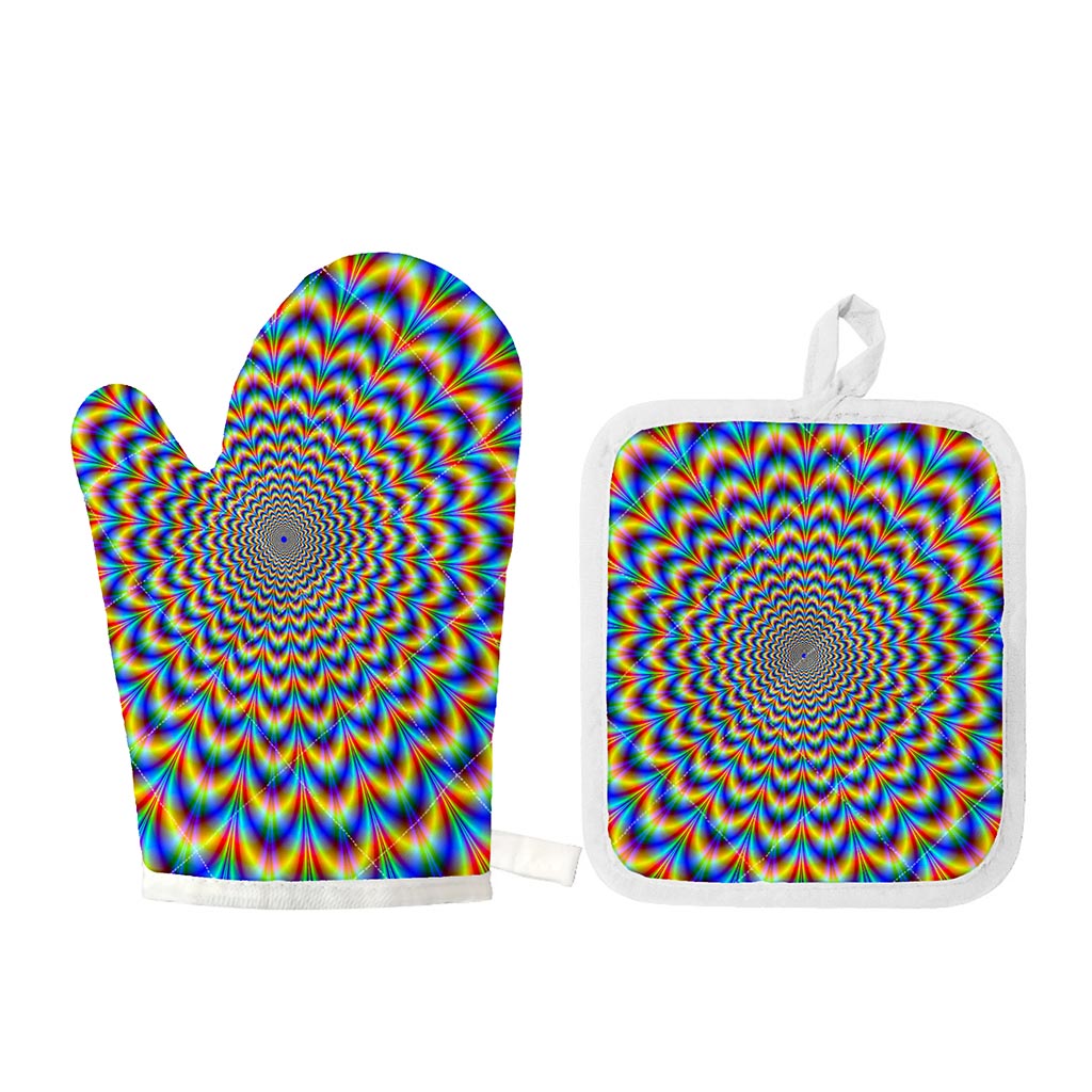 Psychedelic Wave Optical Illusion Oven Mitt And Pot Holder Set