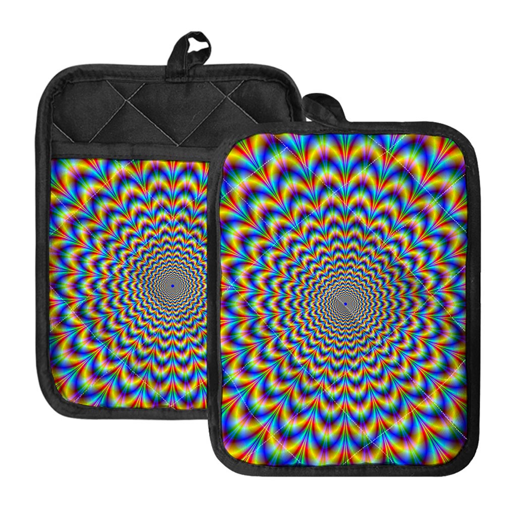Psychedelic Wave Optical Illusion Pot Holders With Pocket